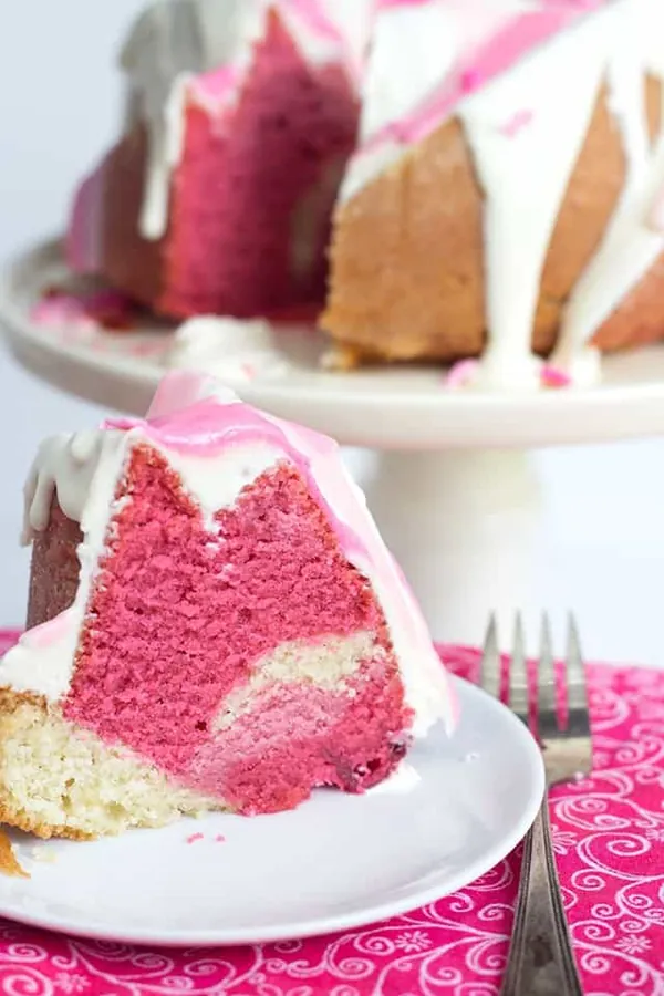 Raspberry Vanilla Pink Ombre Bundt Cake
