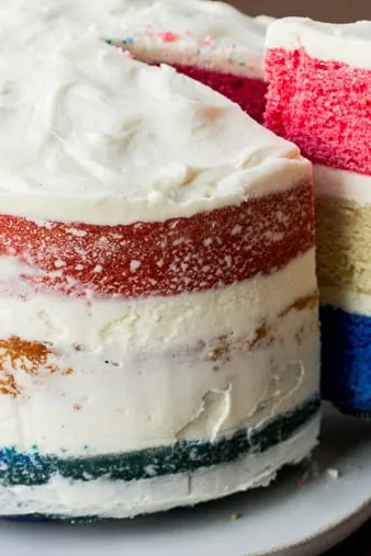 Red White and Blue Cake with Semi-Naked Icing