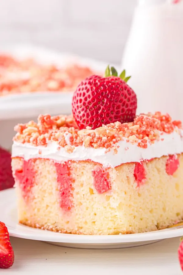 Strawberry Crunch Poke Cake