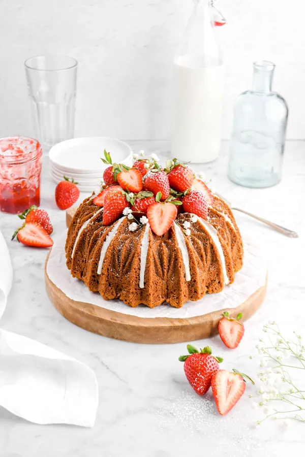 Strawberry Swirl Bundt Cake with Vanilla Icing