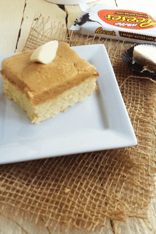 White Chocolate Brownies with Peanut Butter Frosting