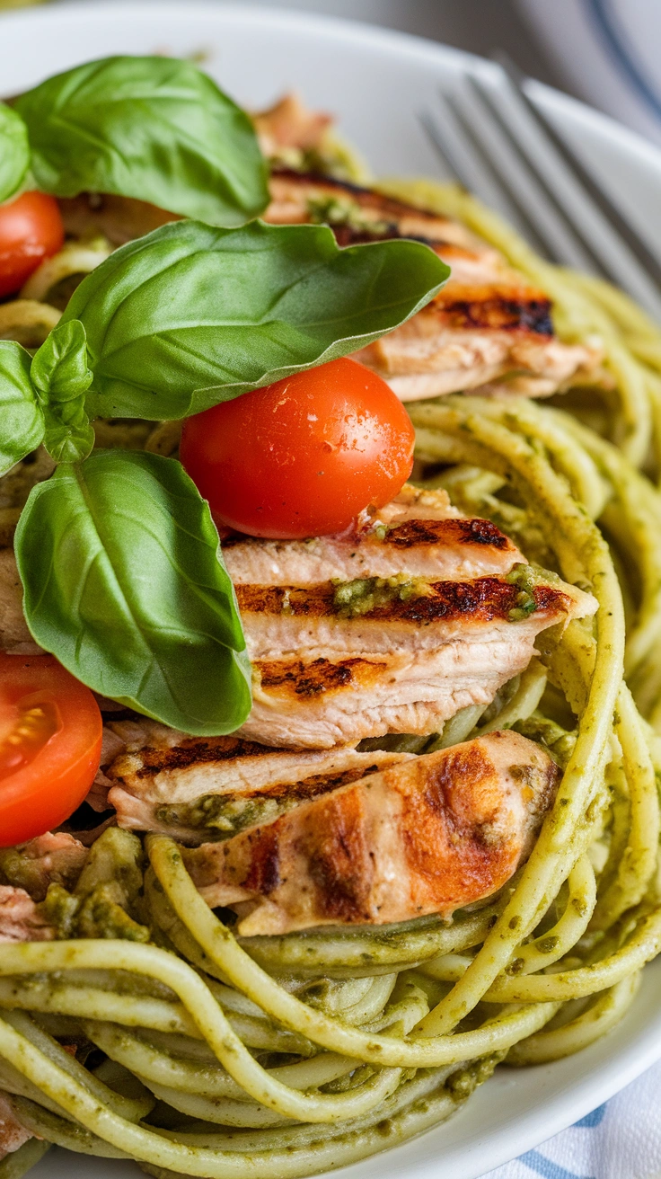 Basil Pesto Chicken and Cherry Tomato Linguine