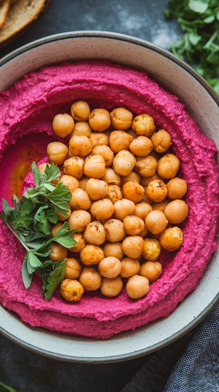 Beet Hummus & Roasted Chickpea Bowl