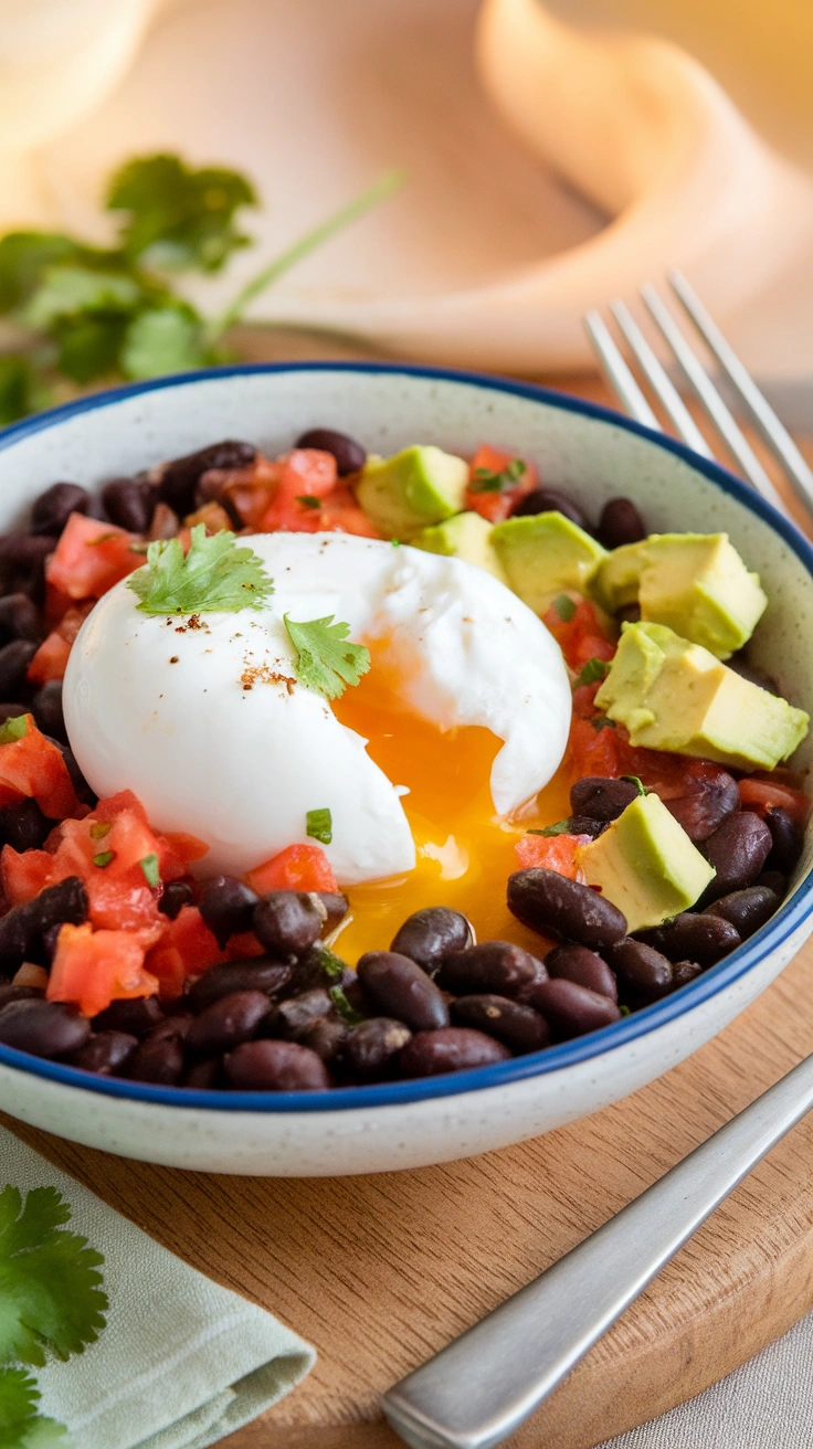 Breakfast Black Bean & Poached Egg Bowl