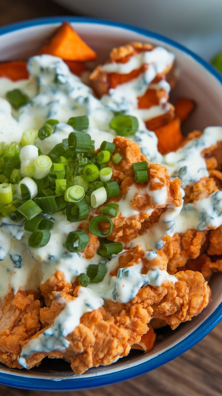 Buffalo Chicken and Sweet Potato Bowls