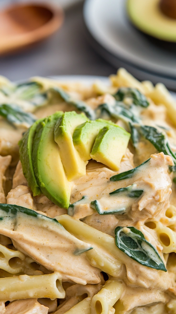 Creamy Avocado and Spinach Chicken Pasta