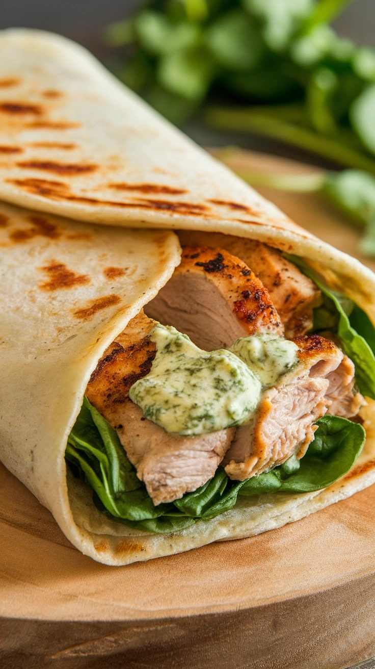 Creamy Pesto and Spinach Chicken Wrap