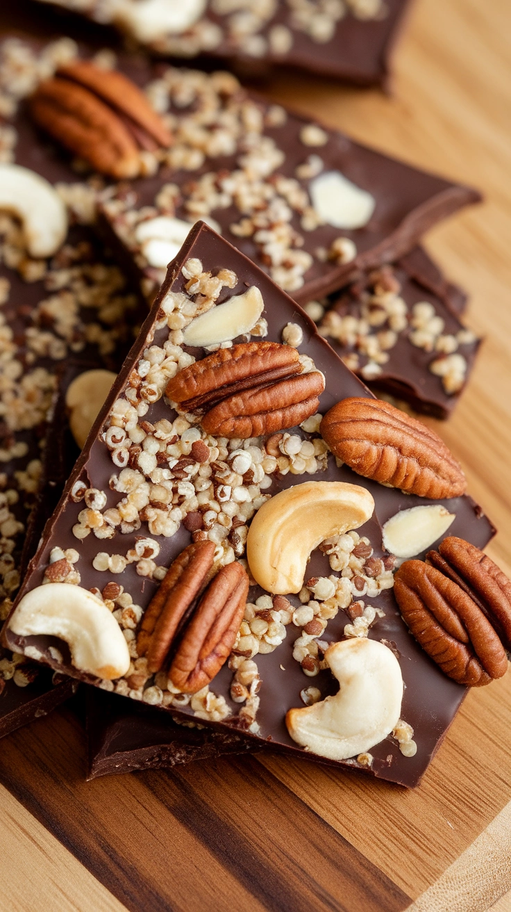 Crunchy Quinoa and Nut Chocolate Bark