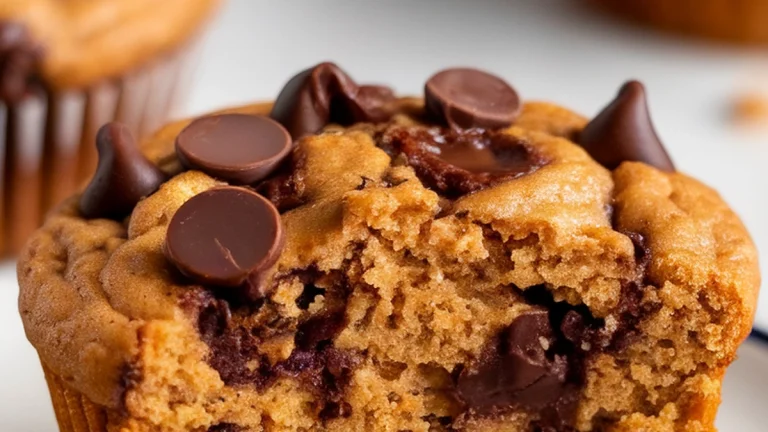 Flourless Peanut Butter Chocolate Chip Muffins - Featured