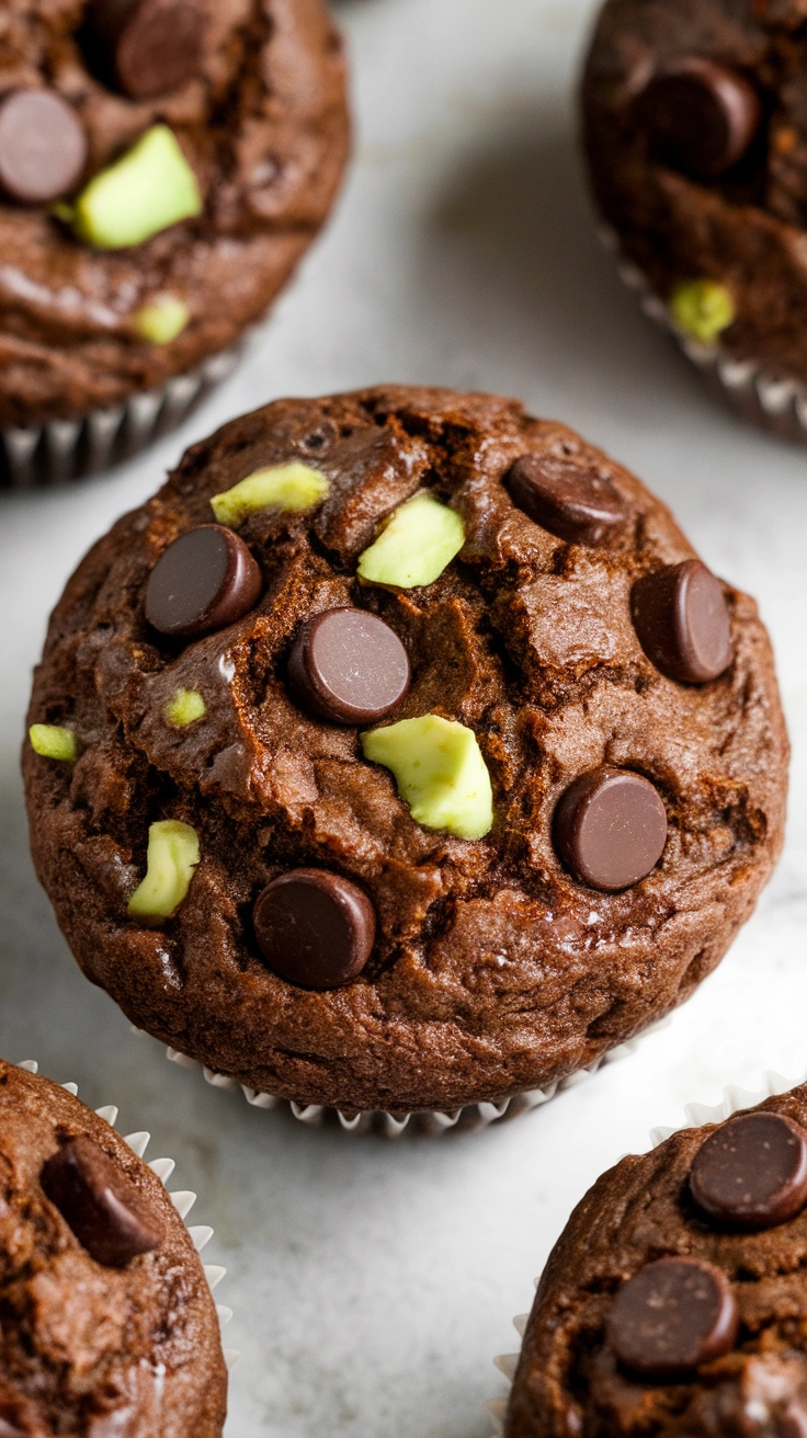 Fudgy Avocado Chocolate Chip Muffins