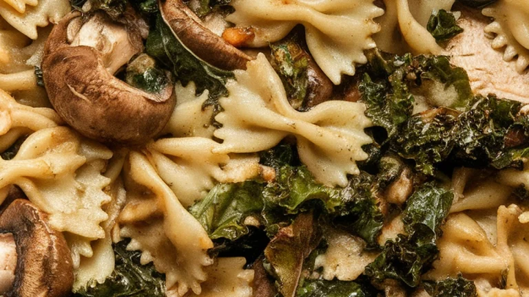 Garlic Mushroom and Kale Chicken Bowties - Featured