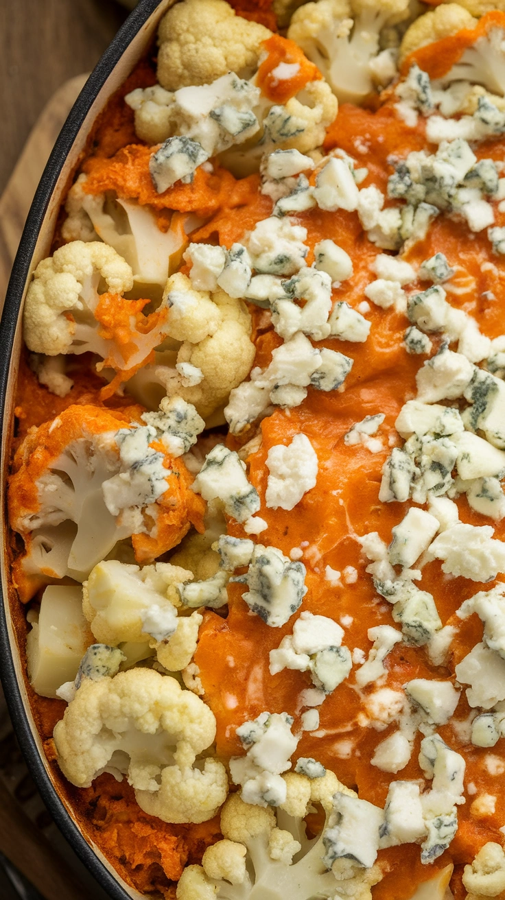 Healthy Buffalo Chicken and Cauliflower Casserole