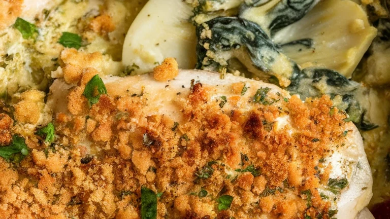 Healthy Spinach Artichoke Chicken Casserole - Featured