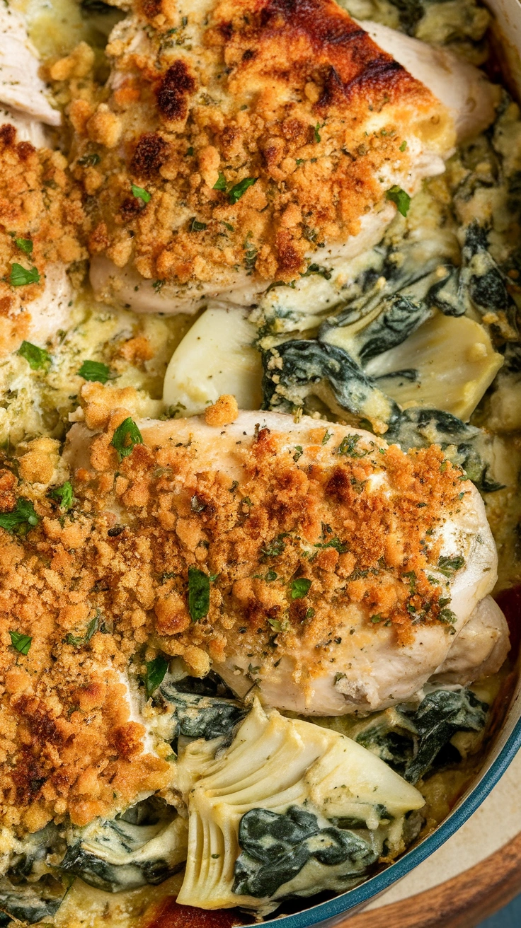 Healthy Spinach Artichoke Chicken Casserole