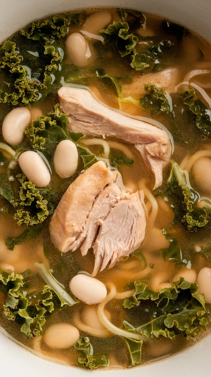 Hearty Kale and White Bean Chicken Noodle Soup