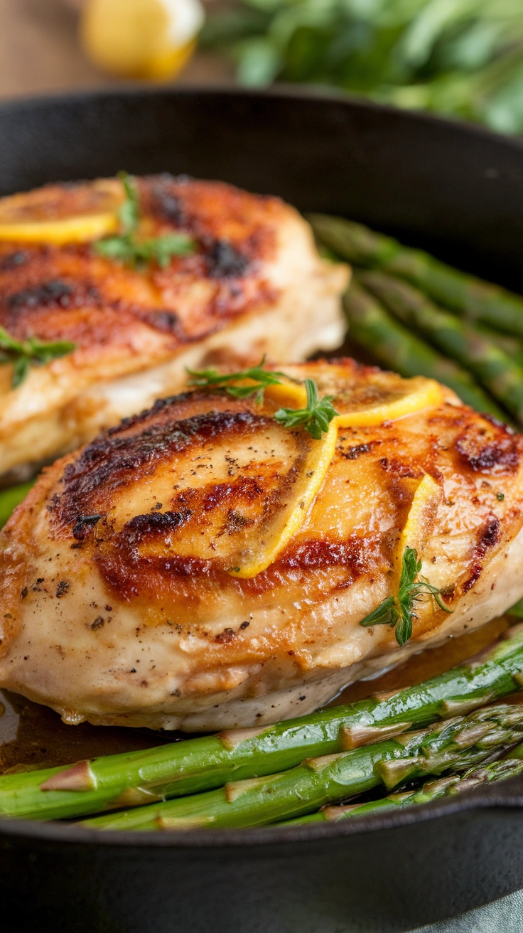 Lemon Garlic Skillet Chicken with Asparagus