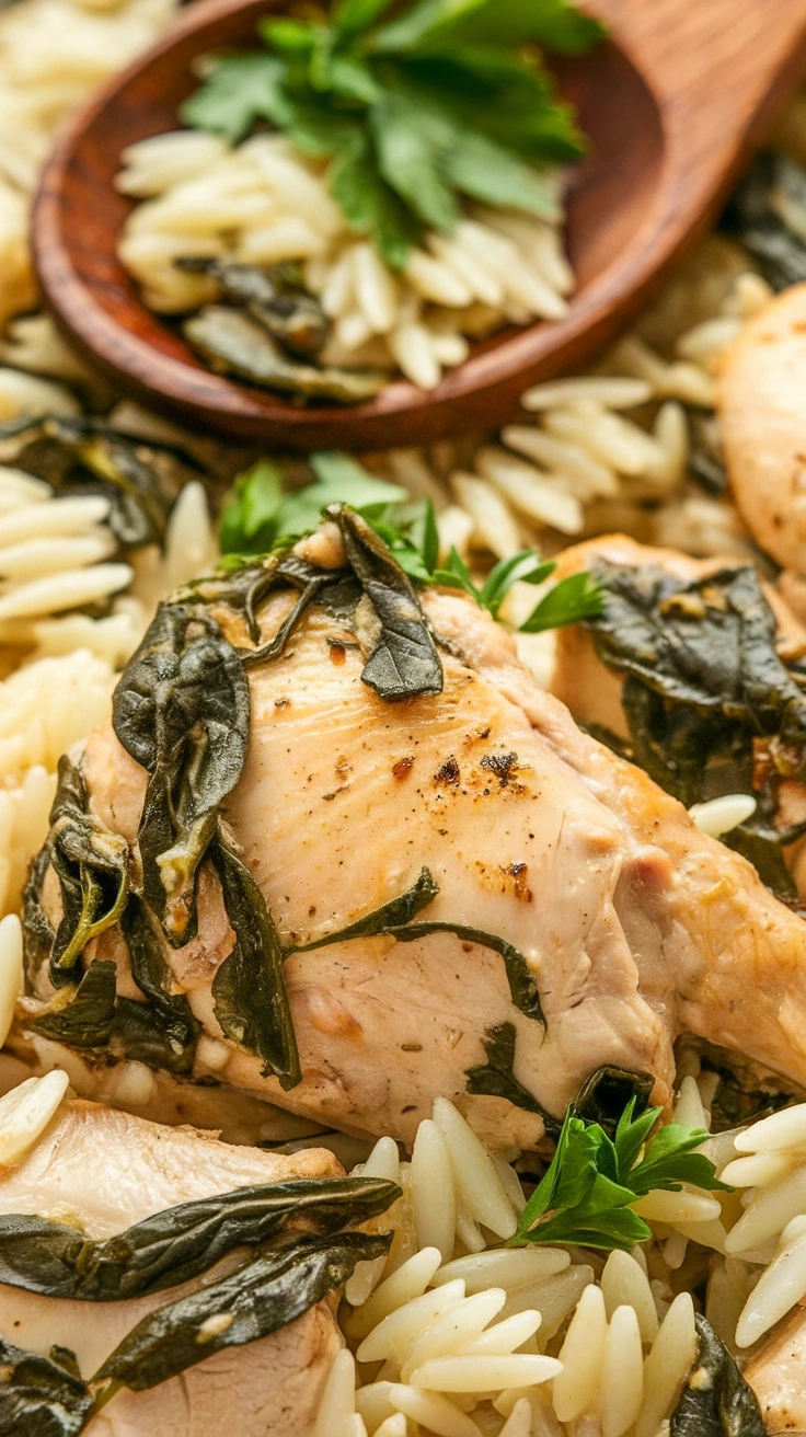 Mediterranean Chicken and Spinach Orzo
