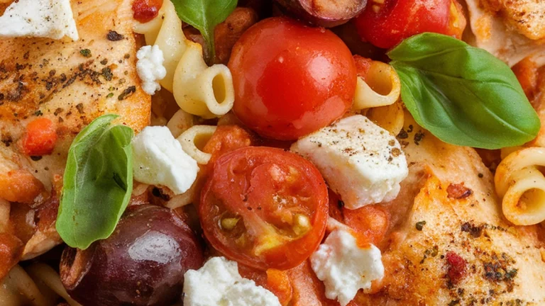 Mediterranean Chicken Pasta with Feta and Olives - Featured