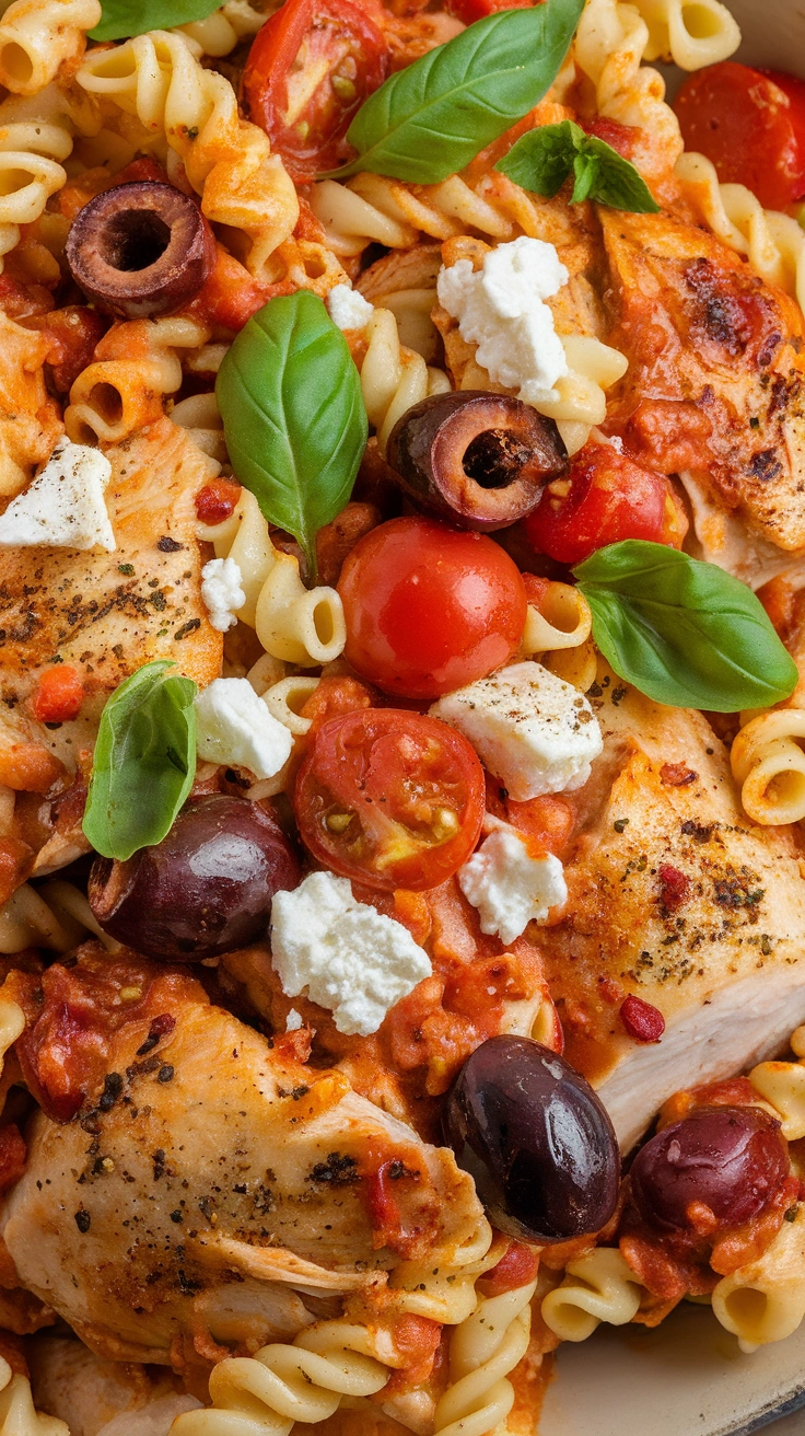 Mediterranean Chicken Pasta with Feta and Olives