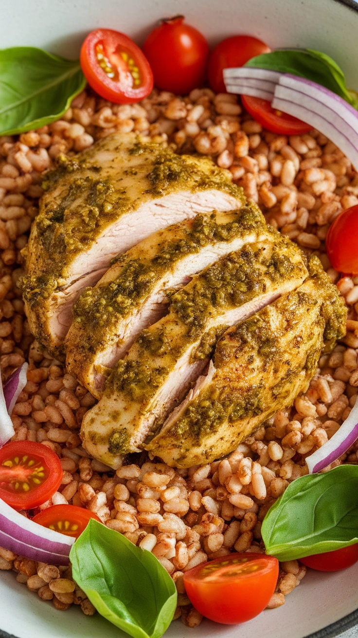 Pesto Chicken and Farro Bowl