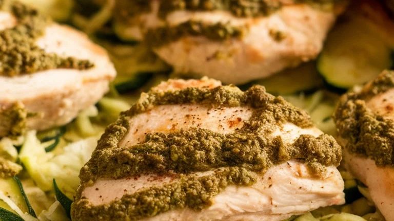 Pesto Zucchini and Chicken Casserole - Featured
