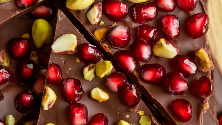 Pomegranate and Pistachio Chocolate Bark - Featured