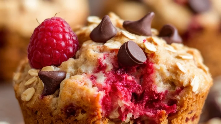 Raspberry Chocolate Chip Oatmeal Muffins - Featured