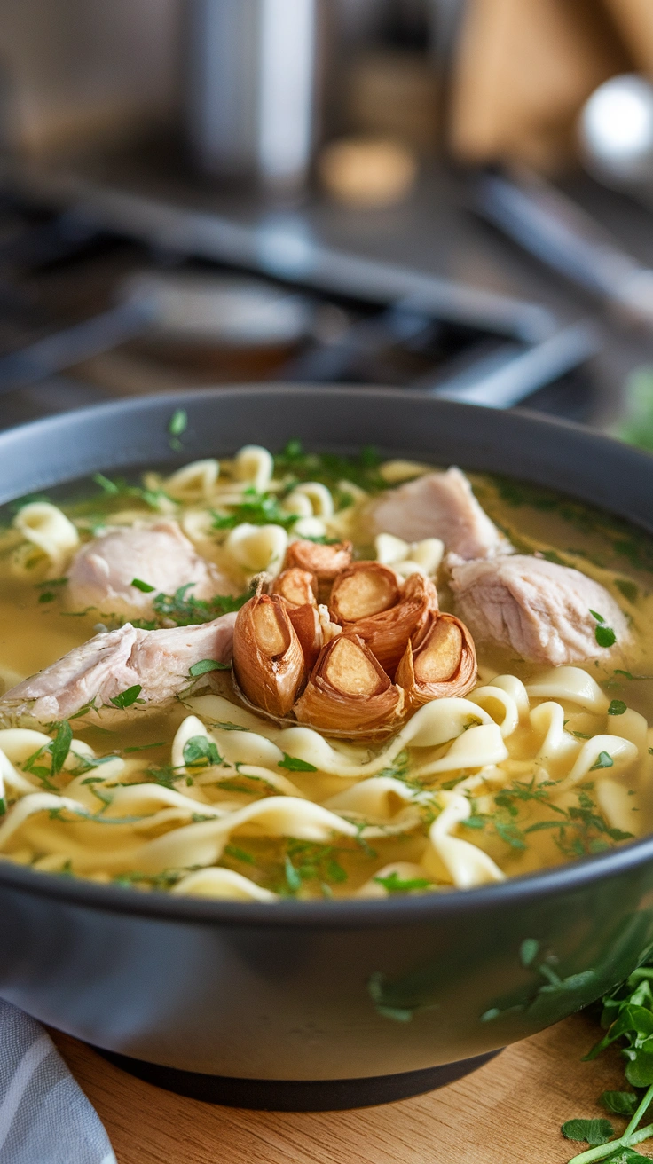 Roasted Garlic and Herb Chicken Noodle Soup