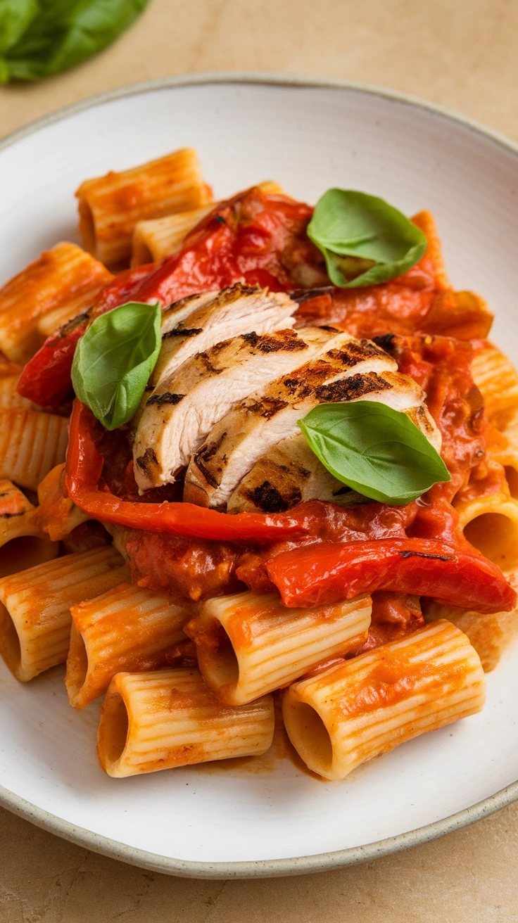 Roasted Red Pepper Sauce Chicken Rigatoni
