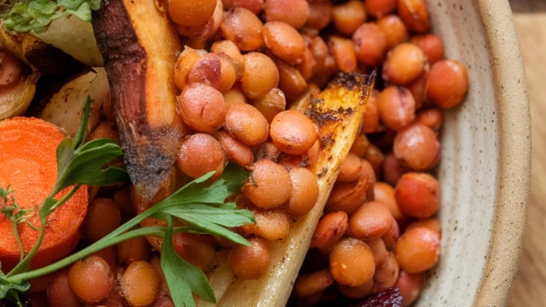 Roasted Root Vegetable & Lentil Bowl - Featured