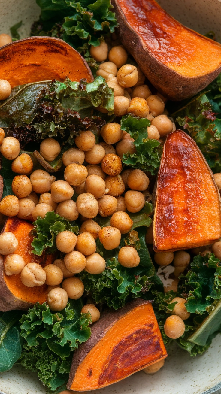 Roasted Sweet Potato and Kale Chickpea Salad