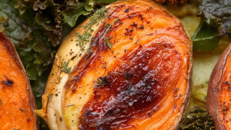 Roasted Sweet Potato, Kale, and Chicken Bake - Featured