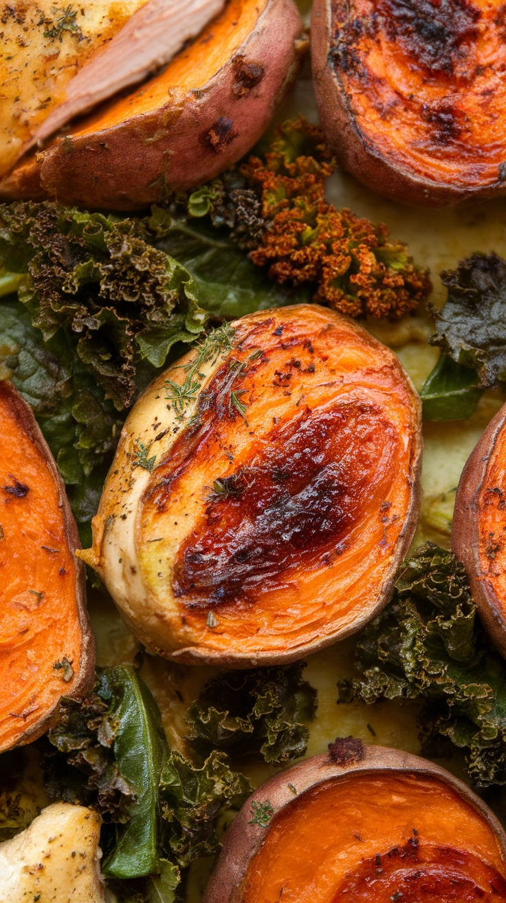 Roasted Sweet Potato, Kale, and Chicken Bake