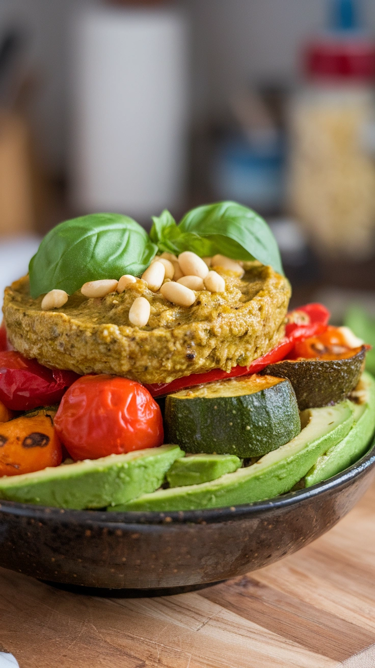 Roasted Veggie and Pesto Breakfast Bowl
