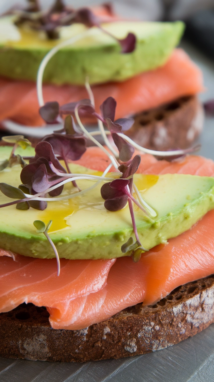 Smoked Salmon and Avocado Tartine on Dark Rye