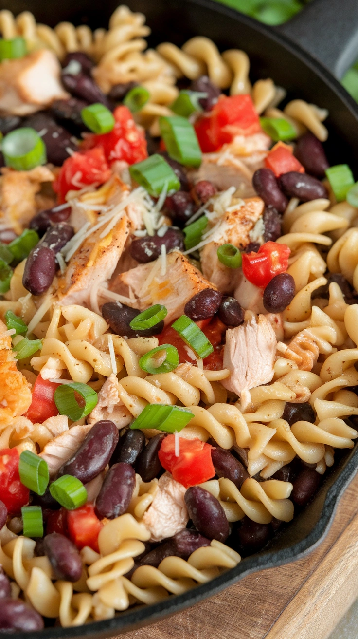 Southwest Chicken and Black Bean Pasta Skillet
