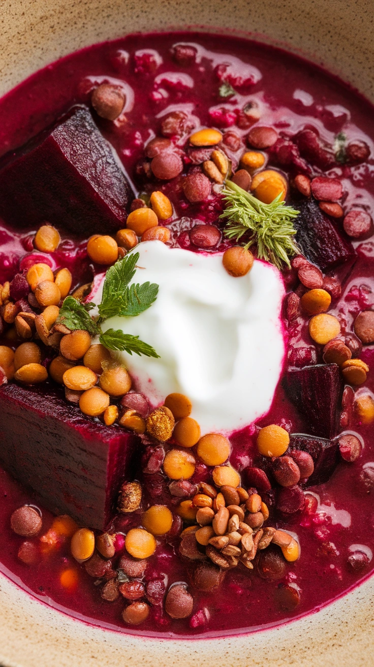 Spiced Beet and Lentil Soup