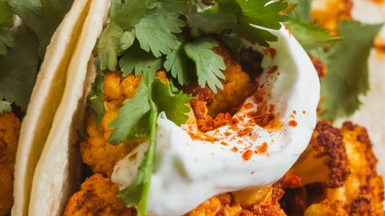 Spicy Cauliflower Tacos with Lime Crema - Featured