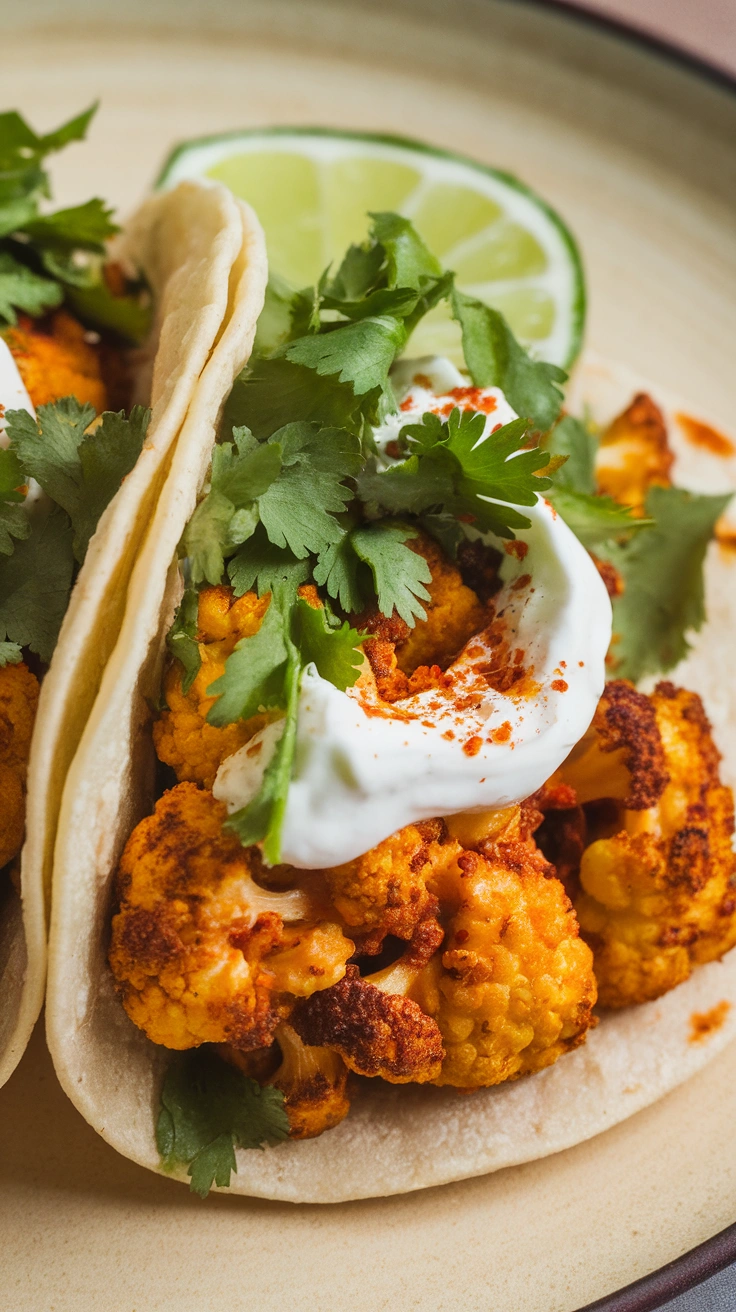 Spicy Cauliflower Tacos with Lime Crema