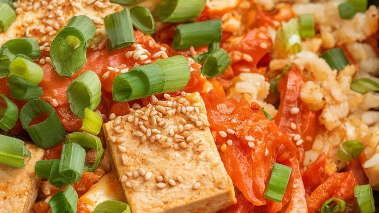 Spicy Kimchi Cauliflower Rice Skillet - Featured