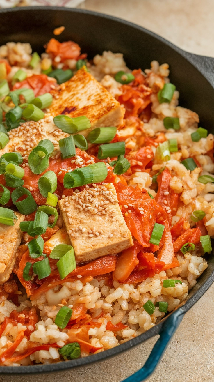 Spicy Kimchi Cauliflower Rice Skillet