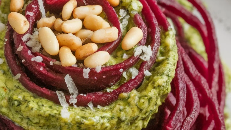 Spiralized Beet Noodles with Pesto - Featured