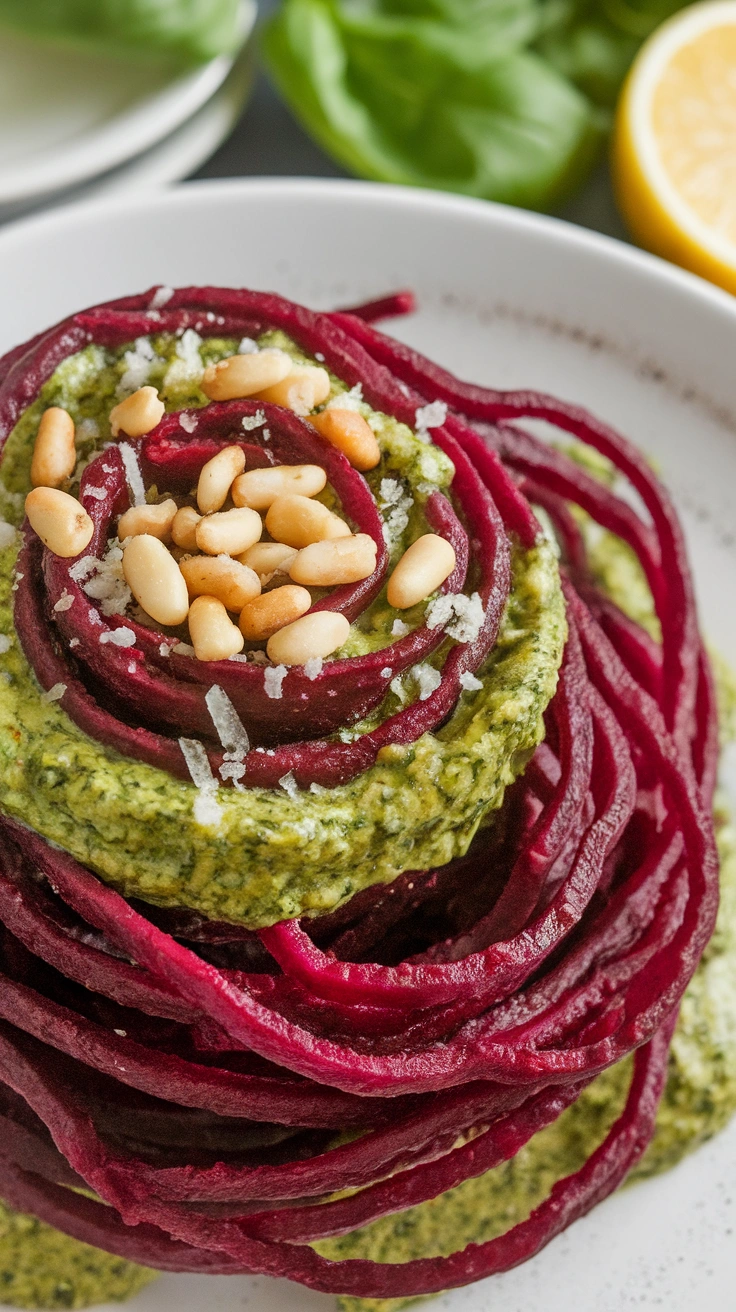 Spiralized Beet Noodles with Pesto