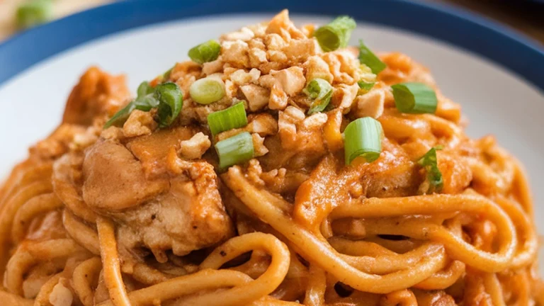 Thai Peanut Chicken Spaghetti - Featured