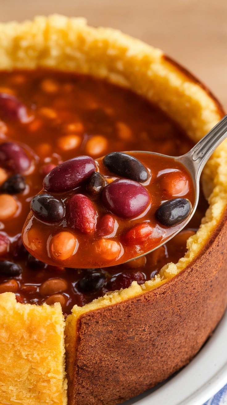 Three-Bean Chili & Cornbread Bowl