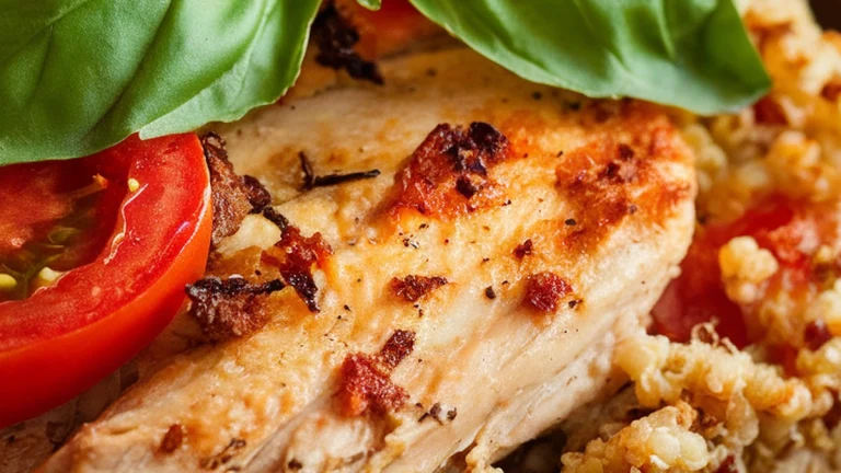 Tomato Basil Chicken and Quinoa Casserole - Featured