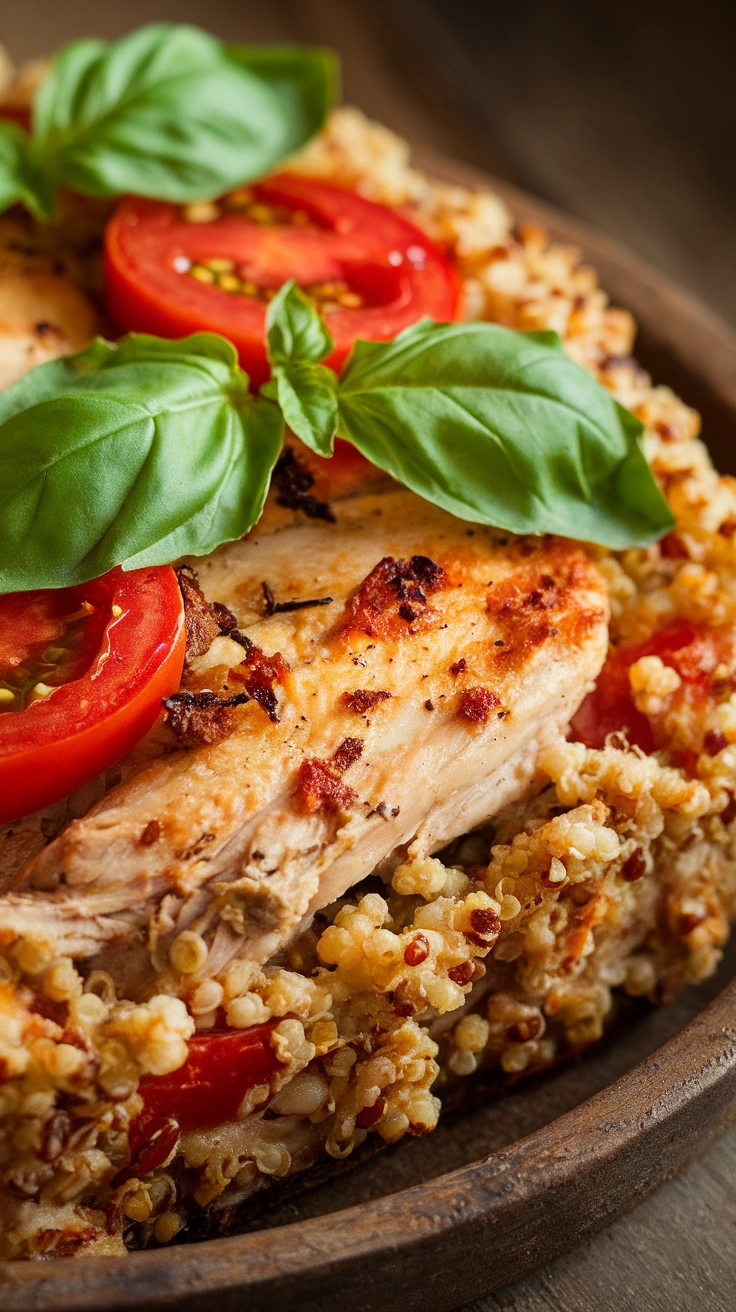 Tomato Basil Chicken and Quinoa Casserole