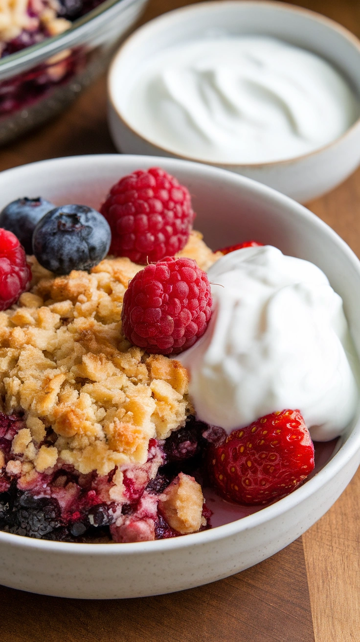 Warm Berry Crisp with Yogurt