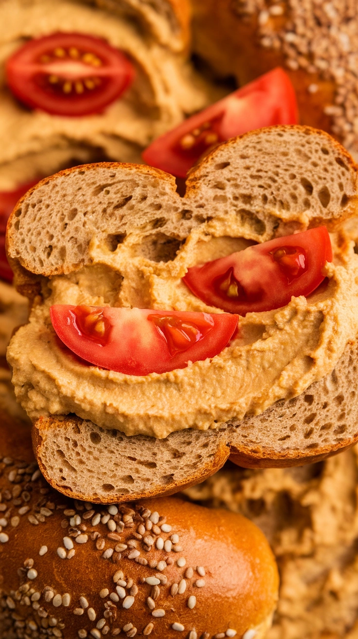Whole Grain Bagel with Hummus and Tomato