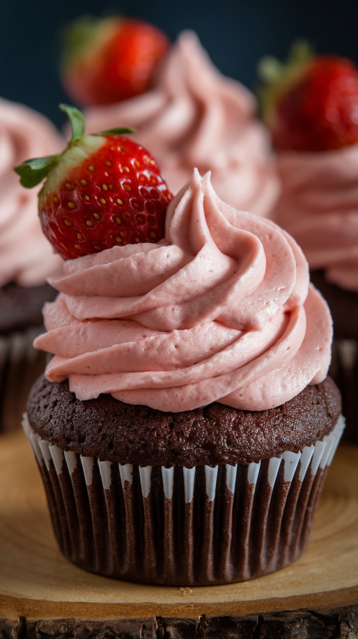 Chocolate Cupcakes with Strawberry Buttercream